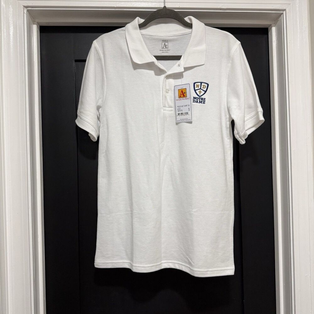 Notre Dame Prep Polo Shirt White Collared Short Sleeve Uniform Size Small